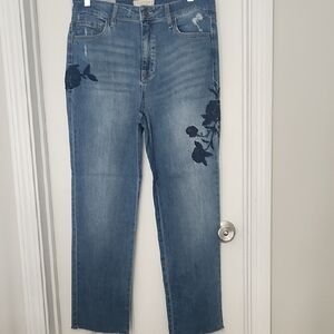 Women's Blue Jeans with Floral Design